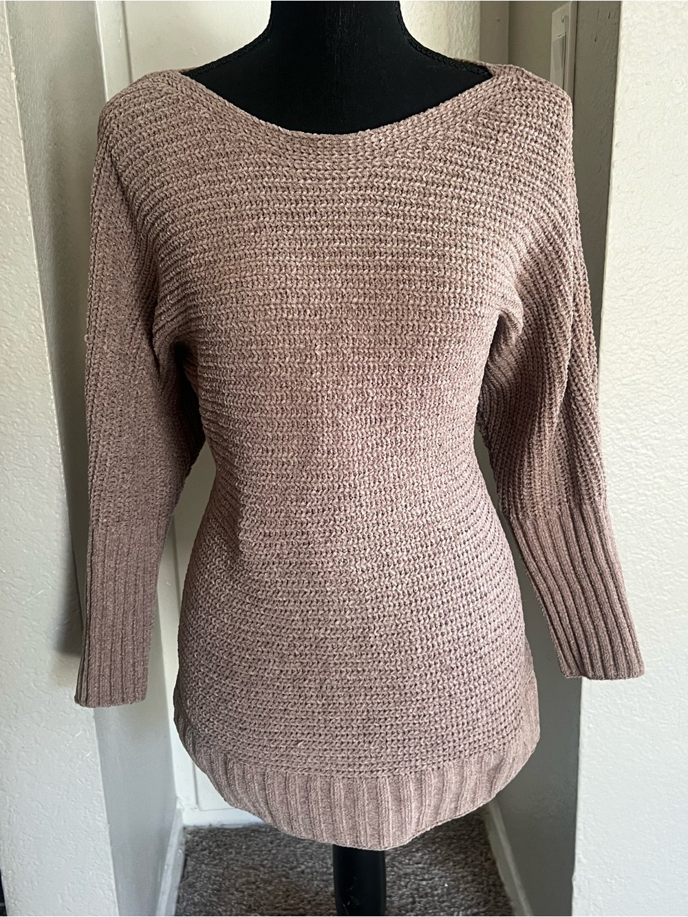 Pink Rose Dusty Off-Shoulder Ribbed Knit Sweater